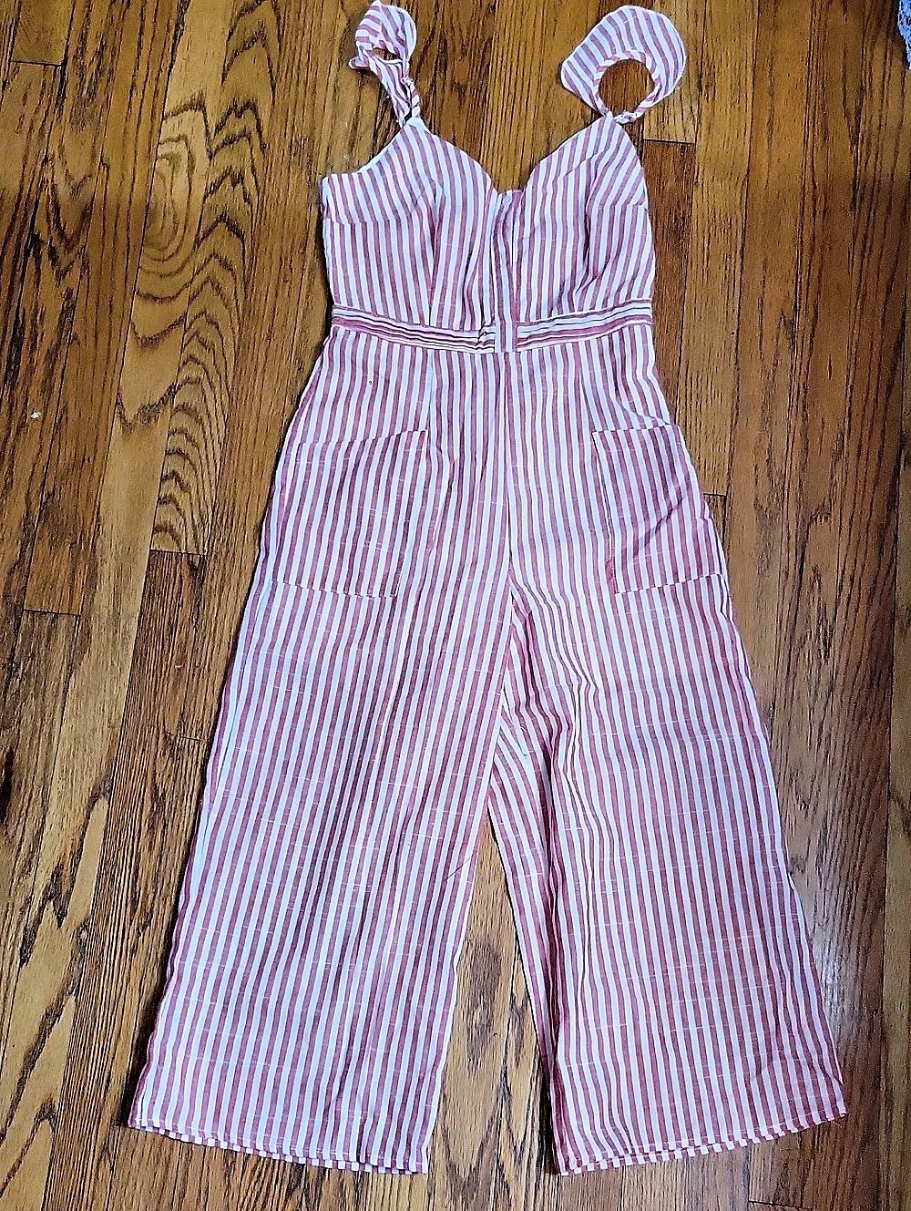 Love Culture Wide Leg Striped Jumpsuit in Pink & White Size Medium